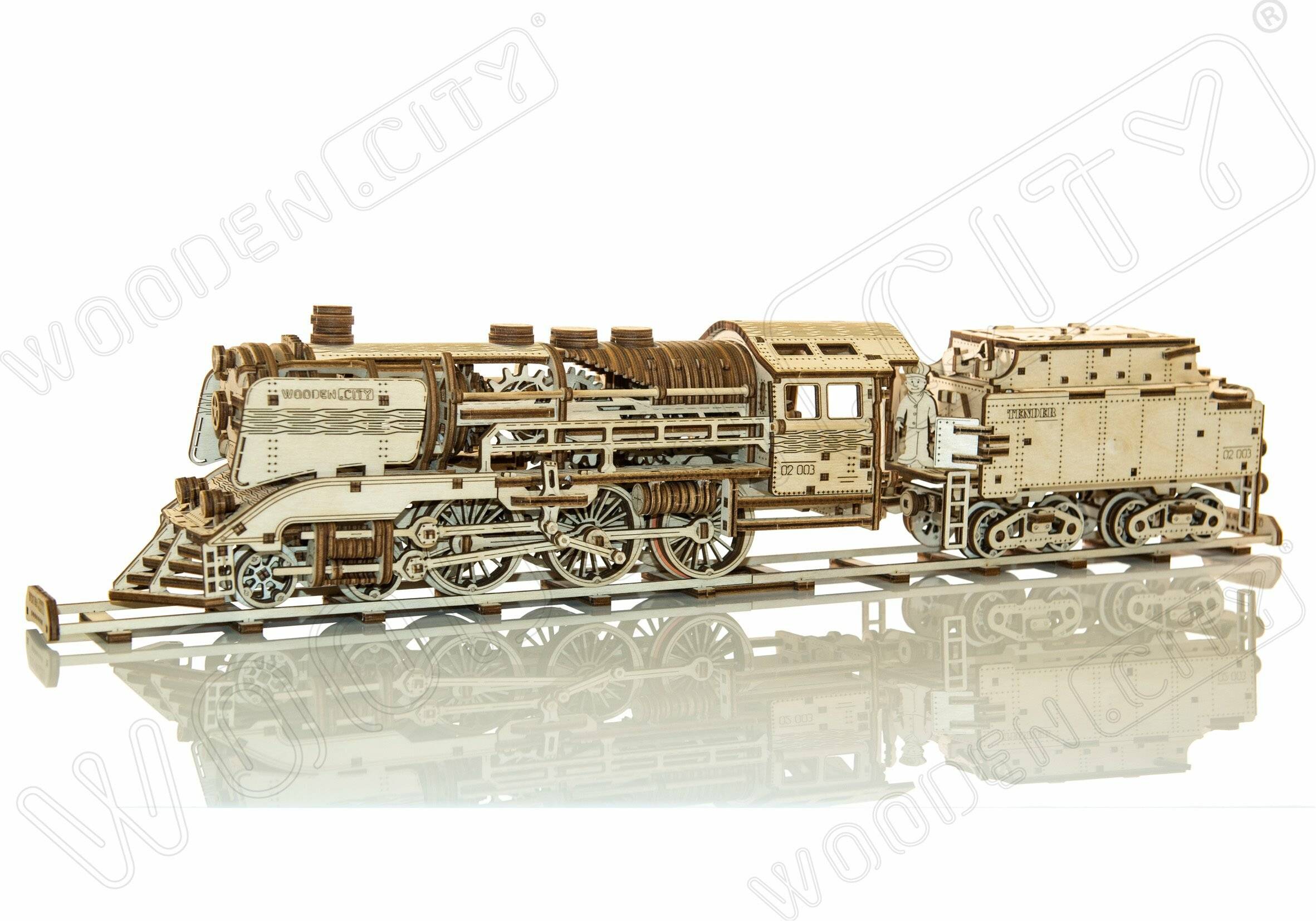 WOODEN CITY 3D-Puzzle Express mit einem Tender und Schienen 580 Teile