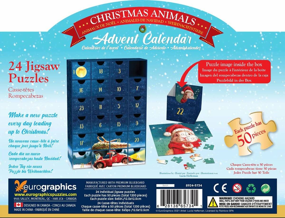 EUROGRAPHICS Puzzle Adventskalender: Weihnachtstiere 24x50 Teile