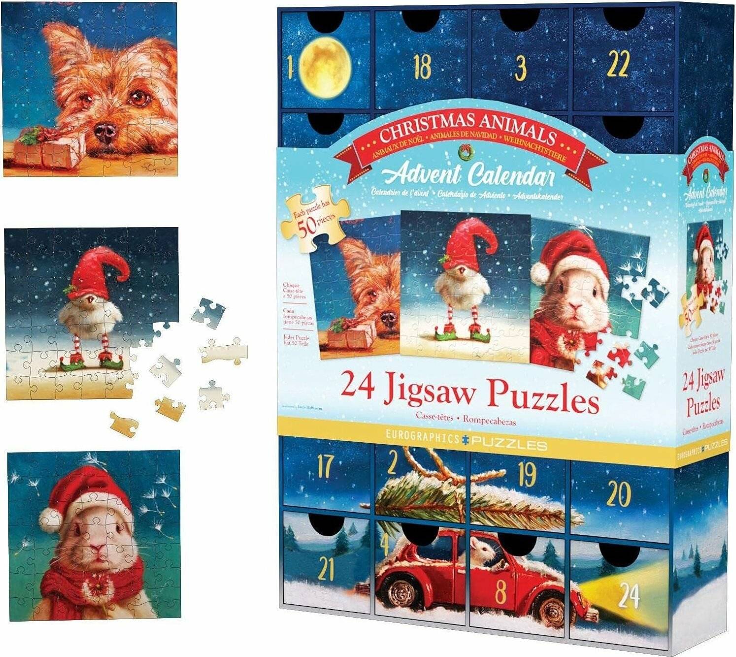 EUROGRAPHICS Puzzle Adventskalender: Weihnachtstiere 24x50 Teile