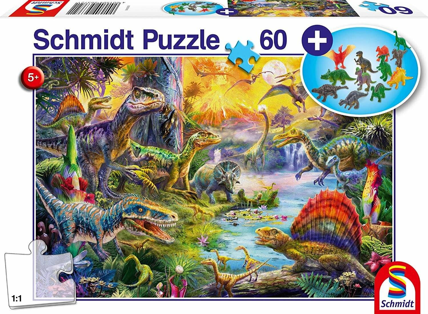 SCHMIDT Puzzle Dinosaurier 60 Teile + Geschenk (Dinosaurierfiguren)