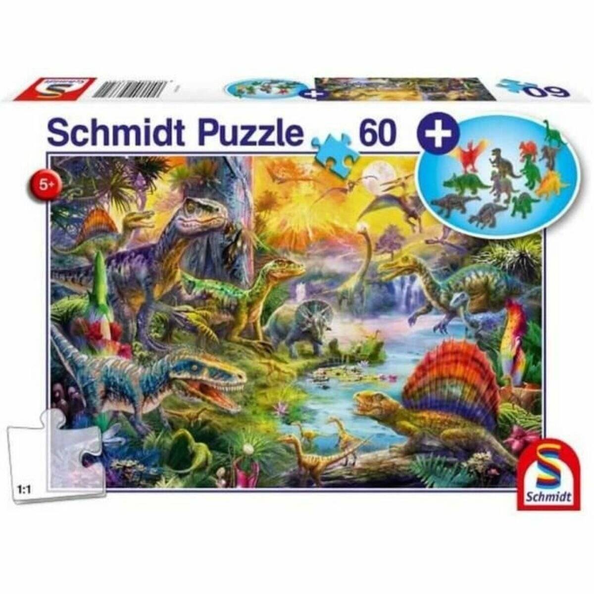 SCHMIDT Puzzle Dinosaurier 60 Teile + Geschenk (Dinosaurierfiguren)