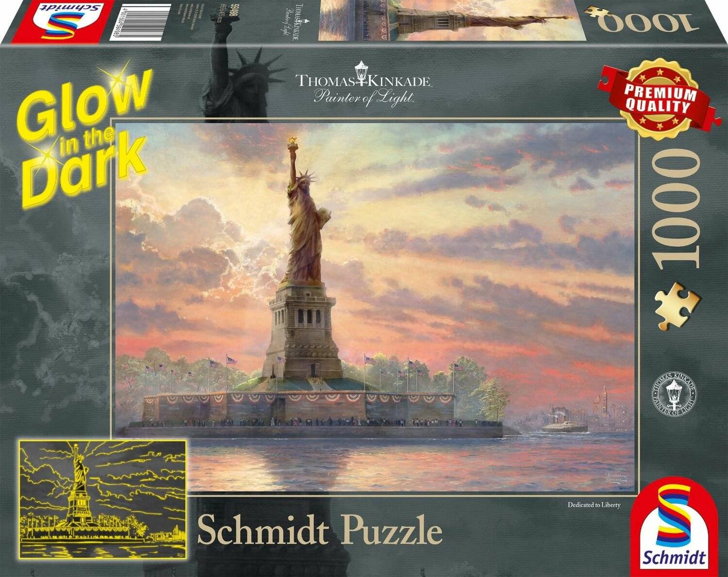 Schmidt Spiele Schmidt Spiele Puzzle Thomas Kinkade Freiheitsstatue in der Abenddä mmerung, 1000 Teile, Glow in the