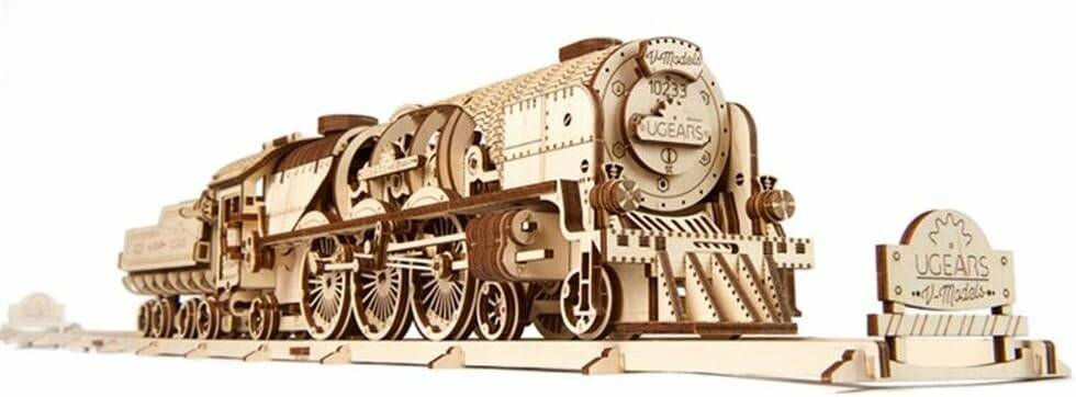 UGEARS 3D-Puzzle V-Express Lokomotive mit Wagen 538 Teile