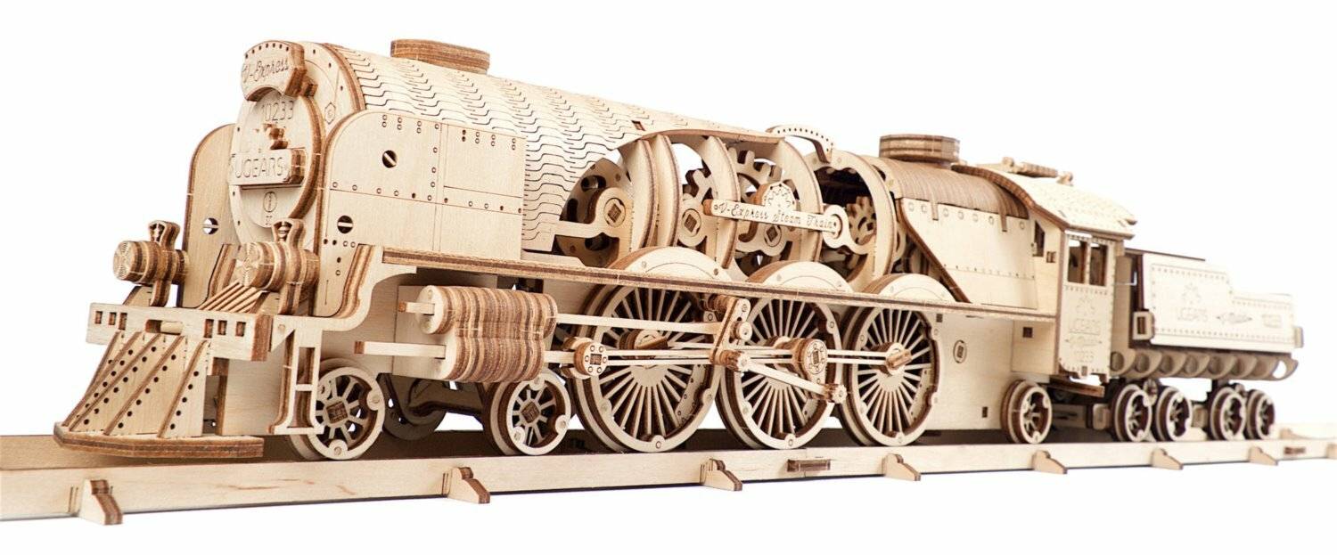 UGEARS 3D-Puzzle V-Express Lokomotive mit Wagen 538 Teile