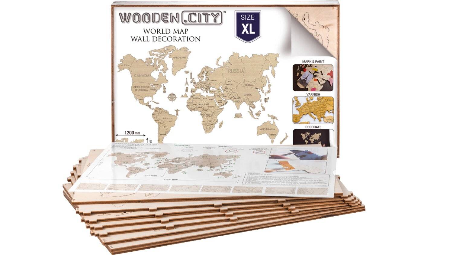 WOODEN CITY Weltkarte aus Holz, Größe XL (120x80cm)