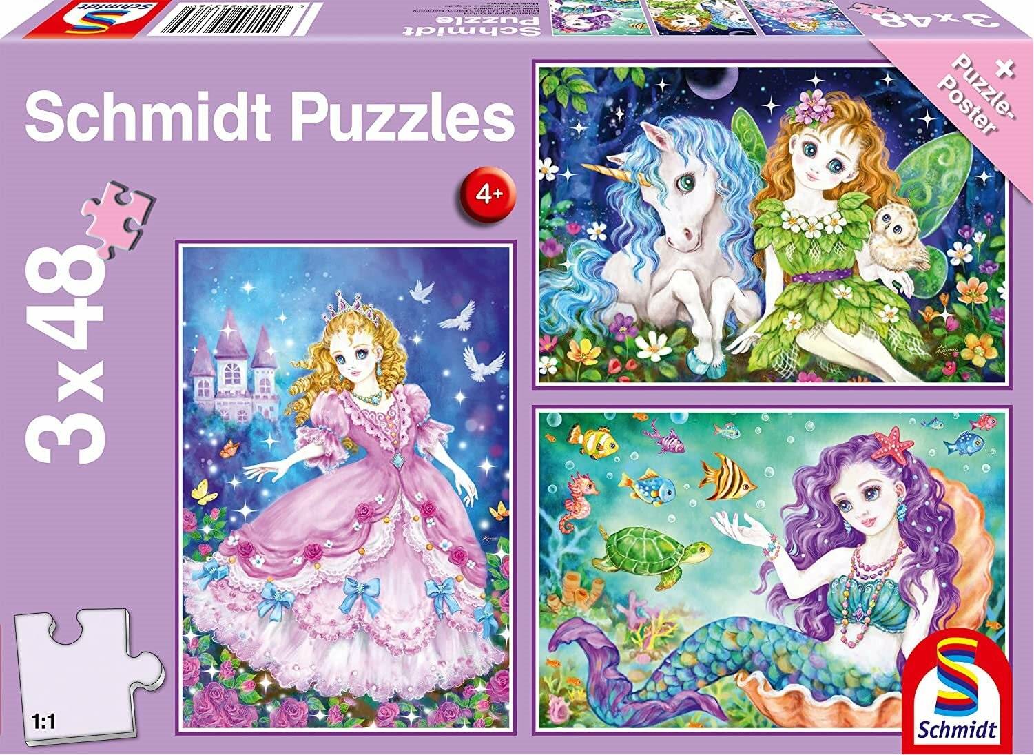 SCHMIDT Puzzle Prinzessin, Fee und Meerjungfrau 3x48 Teile