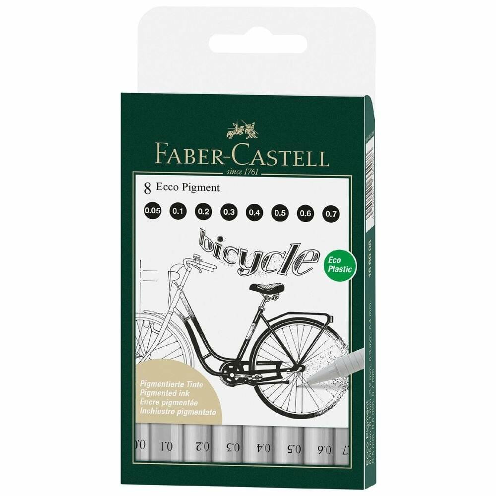 Faber-Castell - Ecco Pigment Fineliner, 8er-Packung, schwarz (166008)
