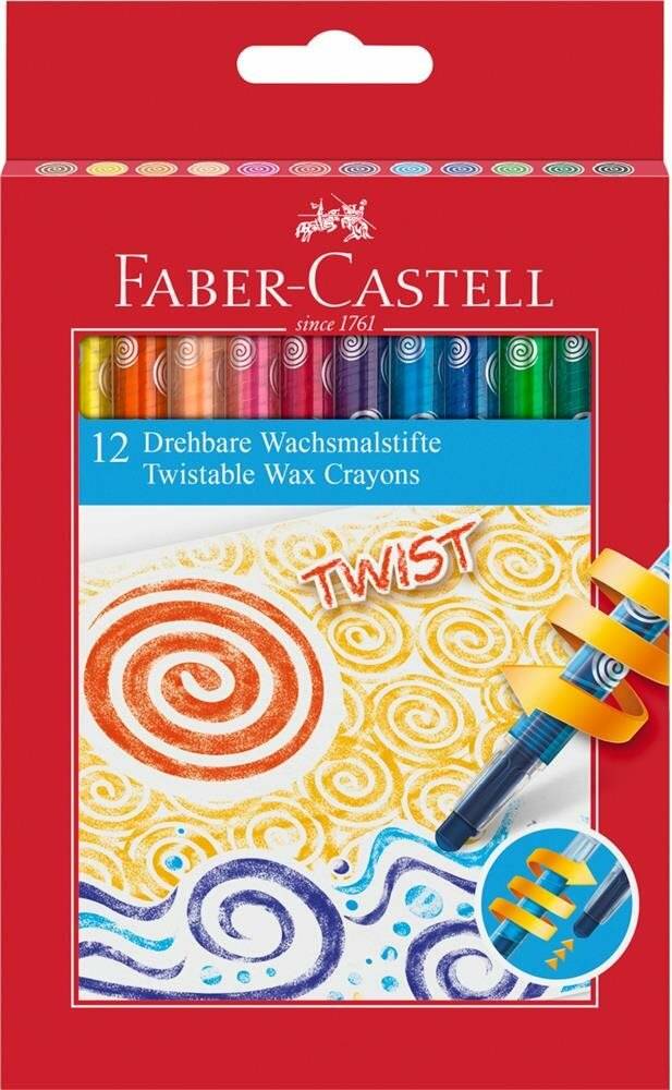 Faber-Castell 120003 - Drehbare Wachsmalkreiden, 12er Kartonetui