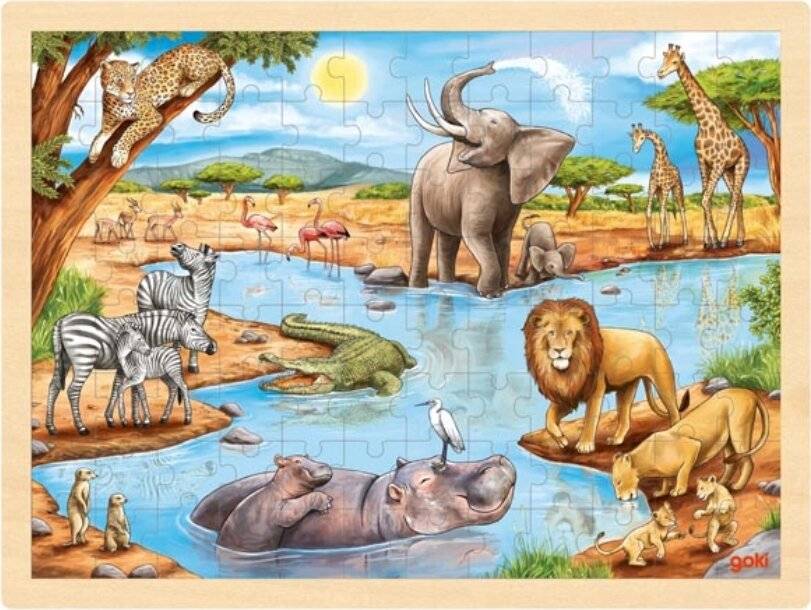 GOKI Holzpuzzle Afrikanische Savanne 96 Teile
