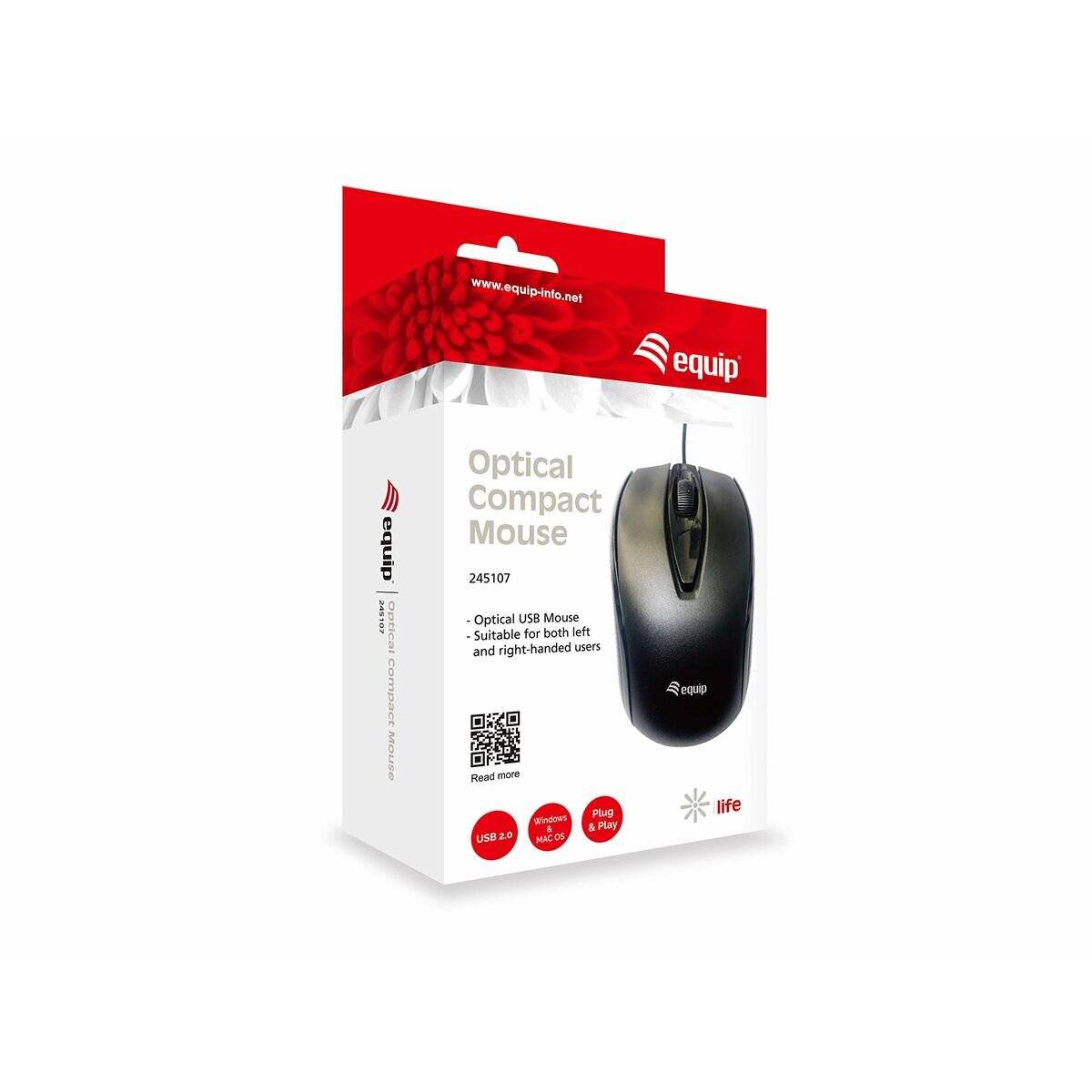 Equip Optische Maus USB Compact Rechts-Linkshänder schwarz