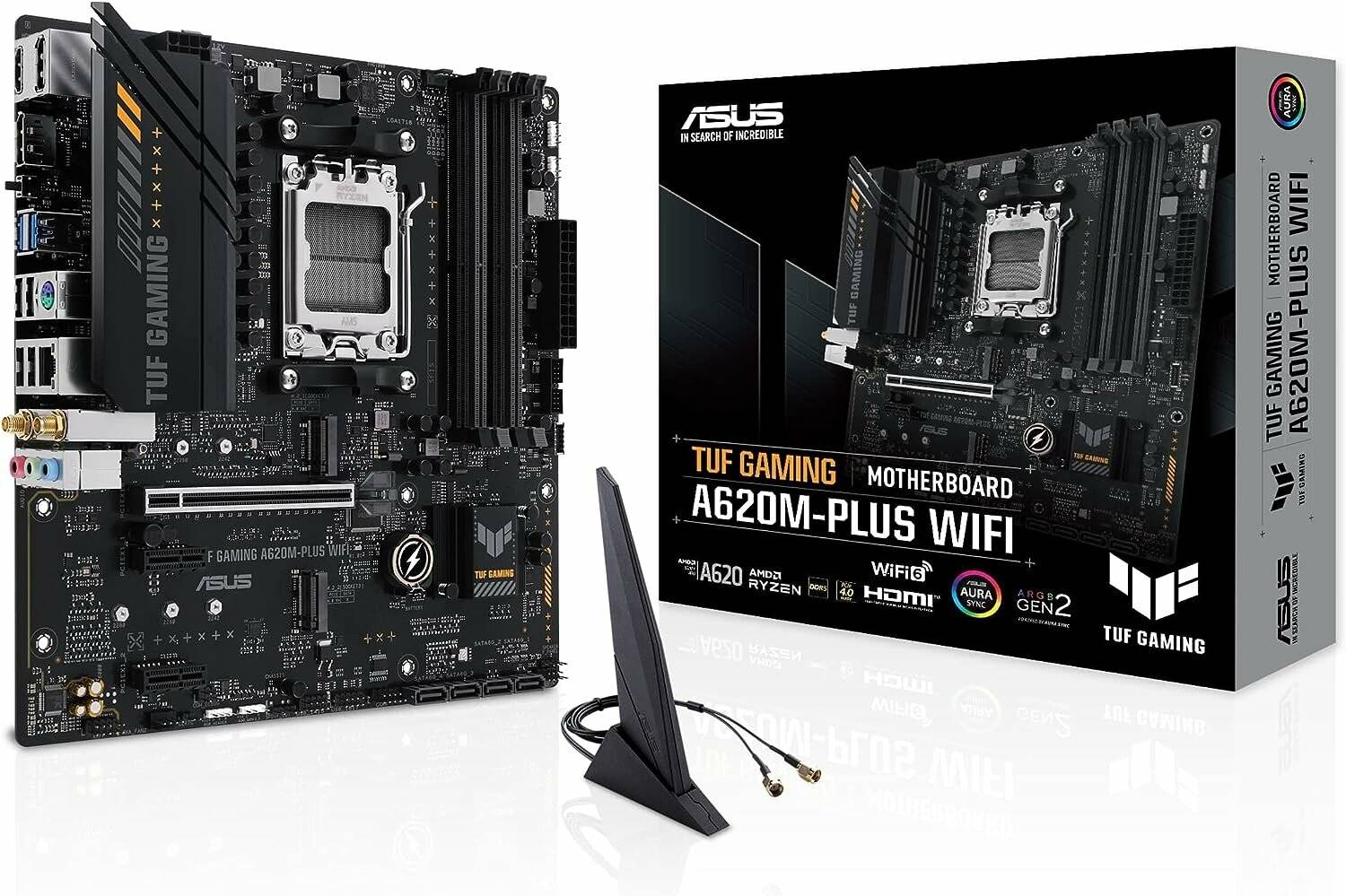 ASUS TUF GAMING A620M-PLUS WIFI Mainboard Sockel AMD A620 (Ryzen 7000, micro-ATX, DDR5 Speicher, PCIe 4.0, Wi-Fi 6, USB 3.2 Gen 2, Aura Sync)