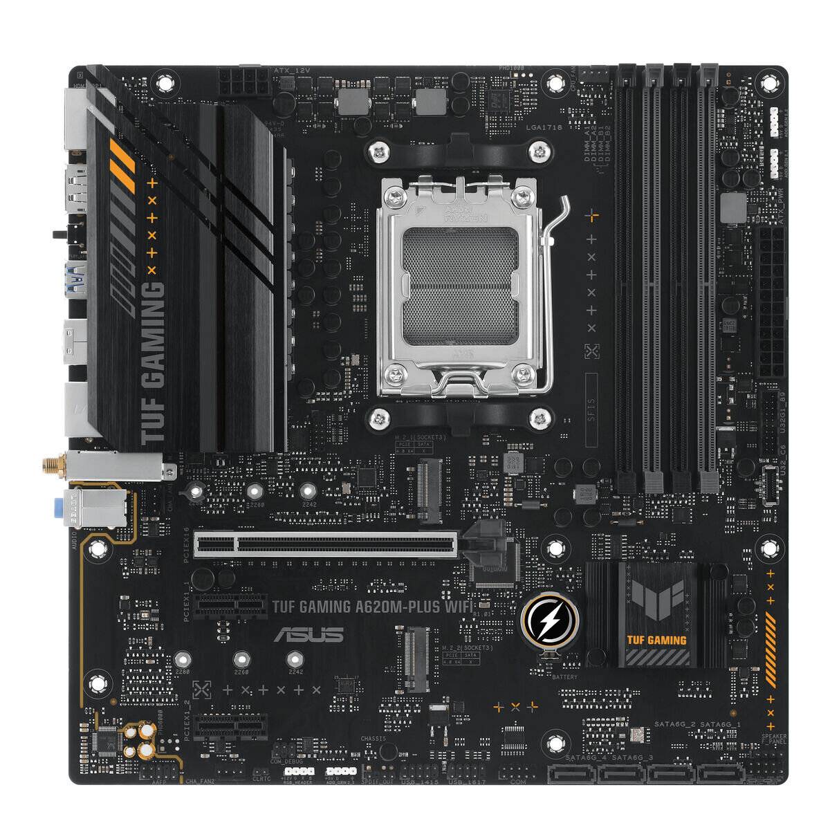 ASUS TUF GAMING A620M-PLUS WIFI Mainboard Sockel AMD A620 (Ryzen 7000, micro-ATX, DDR5 Speicher, PCIe 4.0, Wi-Fi 6, USB 3.2 Gen 2, Aura Sync)