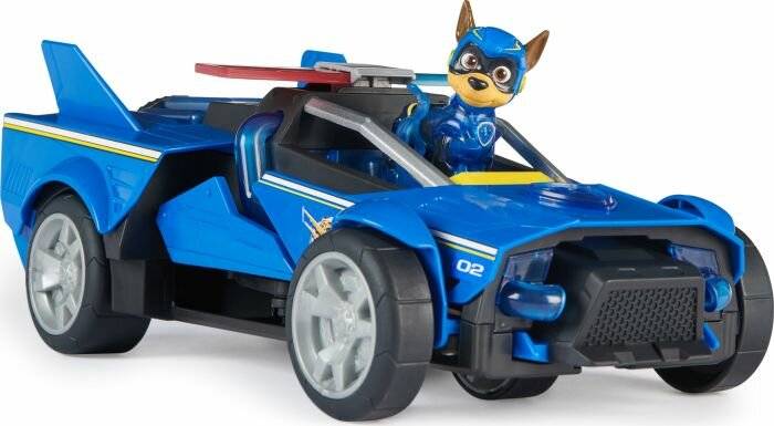Paw Patrol: Der Mighty Kinofilm, Chases Deluxe Superhelden-Raketenfahrzeug (blau/schwarz, inkl. Chase Figur)
