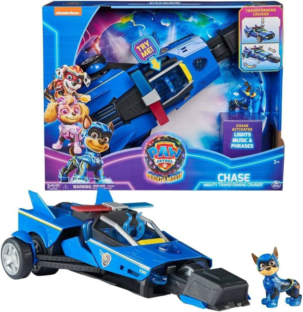Paw Patrol: Der Mighty Kinofilm, Chases Deluxe Superhelden-Raketenfahrzeug (blau/schwarz, inkl. Chase Figur)