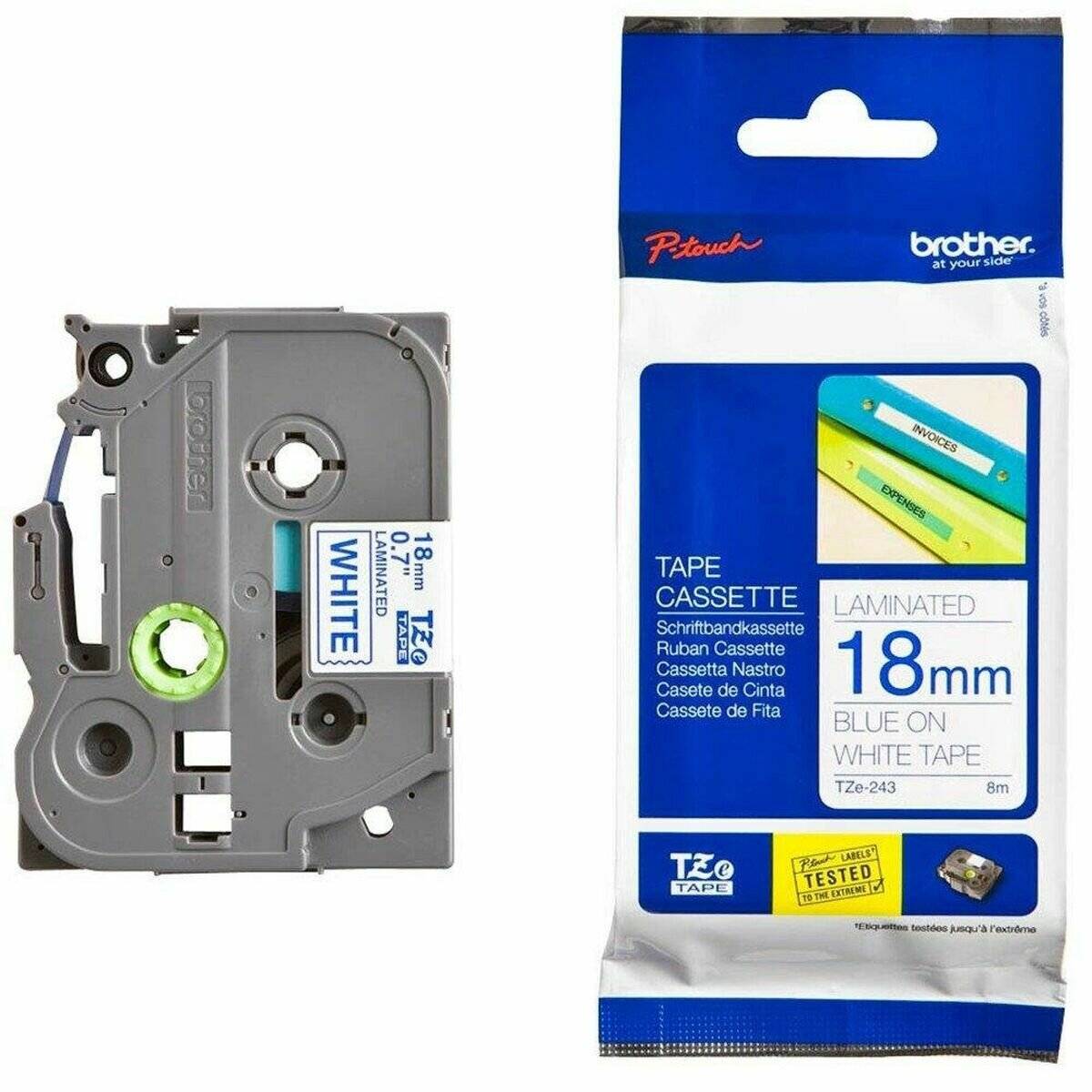 Brother Schriftbandkassette TZE-243 weiß/blau 18 mm