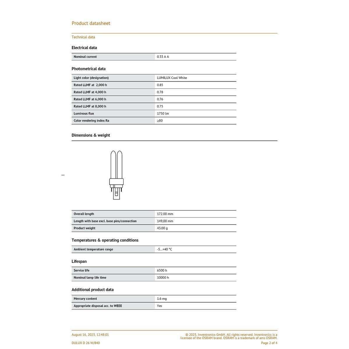 Osram DULUX D Energiesparlampe 26W/840 G24D-3 FS1