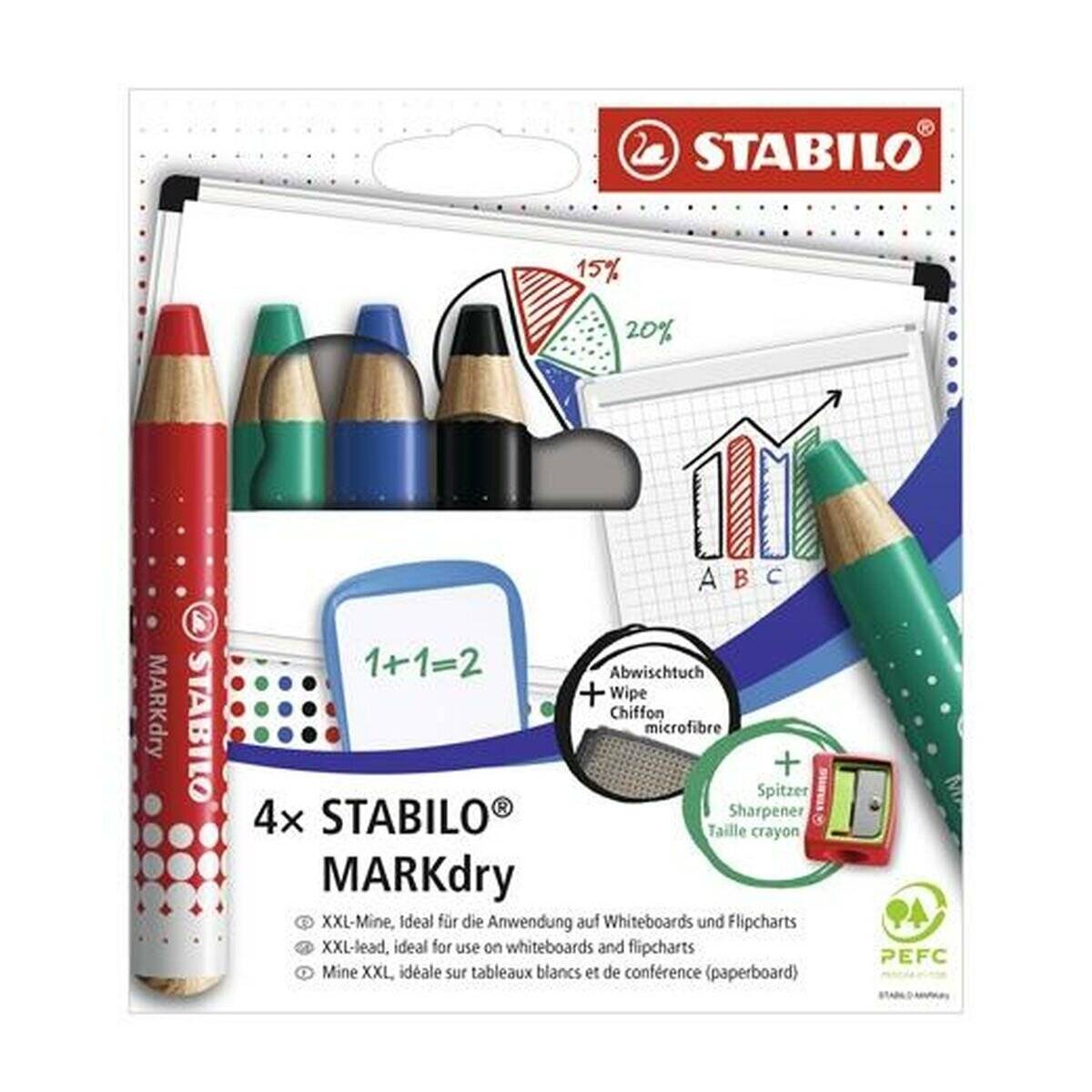 STABILO MARKdry Whiteboard- und Flipchart-Marker farbsortiert 1,0 - 10,0 mm, 4 St.