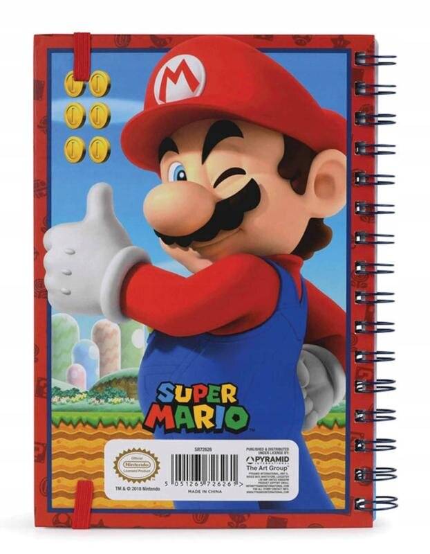 A5 Spiral-Notizbuch ( Lentikular-Einband) Super Mario 21 x 15 cm