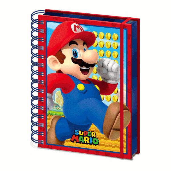 A5 Spiral-Notizbuch ( Lentikular-Einband) Super Mario 21 x 15 cm