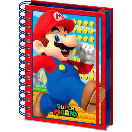 A5 Spiral-Notizbuch ( Lentikular-Einband) Super Mario 21 x 15 cm