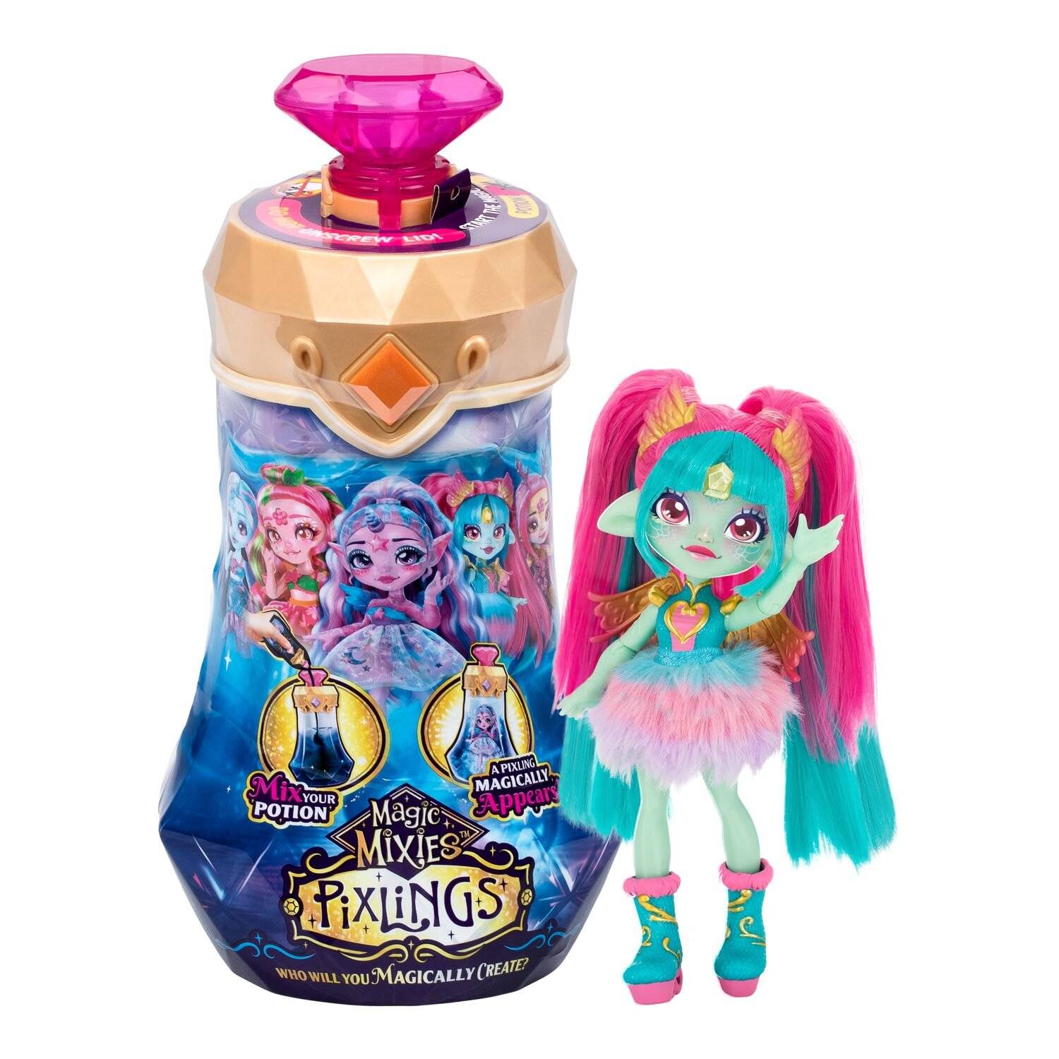 Magic Mixies Pixlings Puppe Amber im REH-Look 16,5 cm Zaubertrank-Flasche 5+