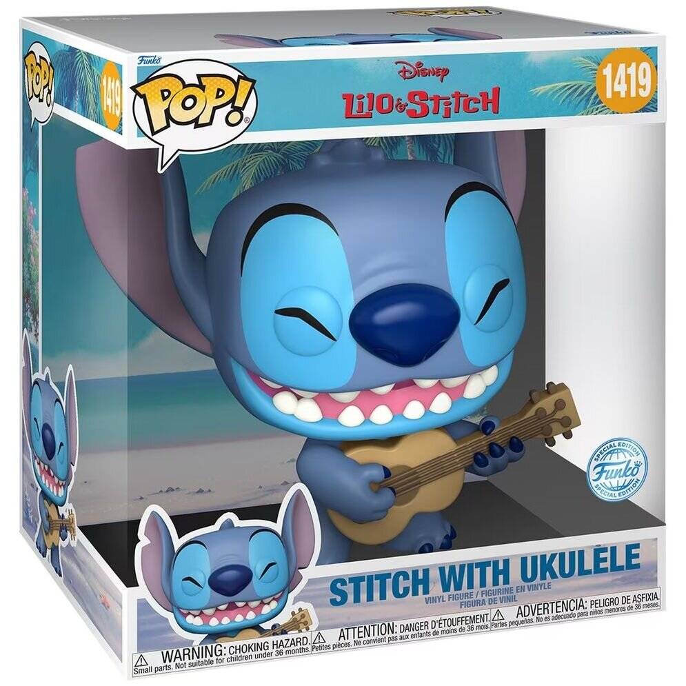 Lilo & Stitch Super Sized Jumbo POP! Games Vinyl Figur Stitch w/Uke 25 cm
