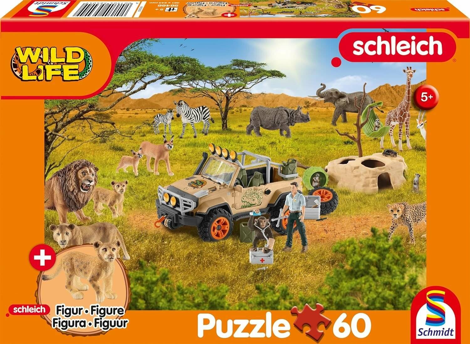 SCHMIDT Puzzle Schleich In Savannah 60 Teile + Schleich-Figur