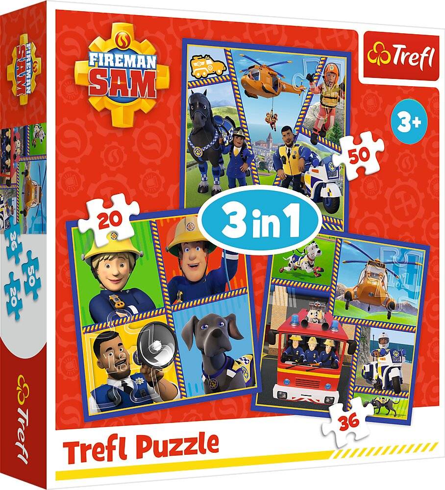TREFL Puzzle Feuerwehrmann Sam: Sams Tag 3in1 ( 20,36,50 Teile)