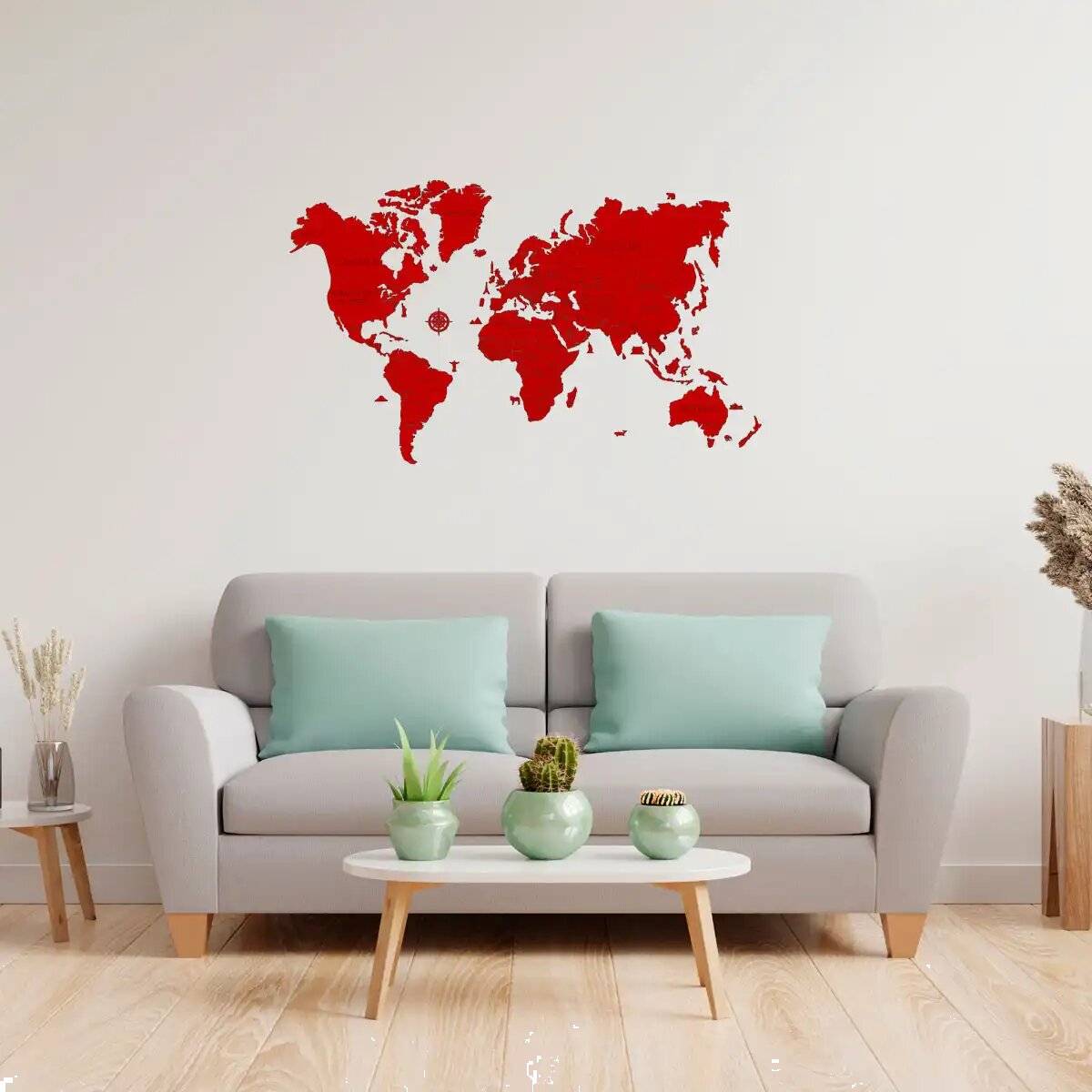WOODEN CITY Weltkarte aus Holz Grö ß e XL ( 120x80cm) Rot