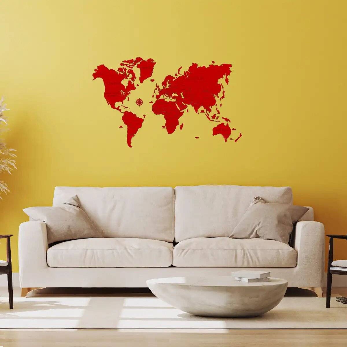 WOODEN CITY Weltkarte aus Holz Grö ß e XL ( 120x80cm) Rot
