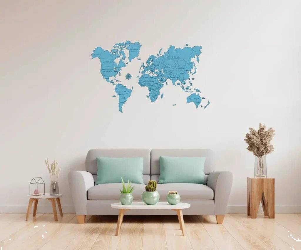 WOODEN CITY Weltkarte aus Holz Grö ß e XL ( 120x80cm) blau