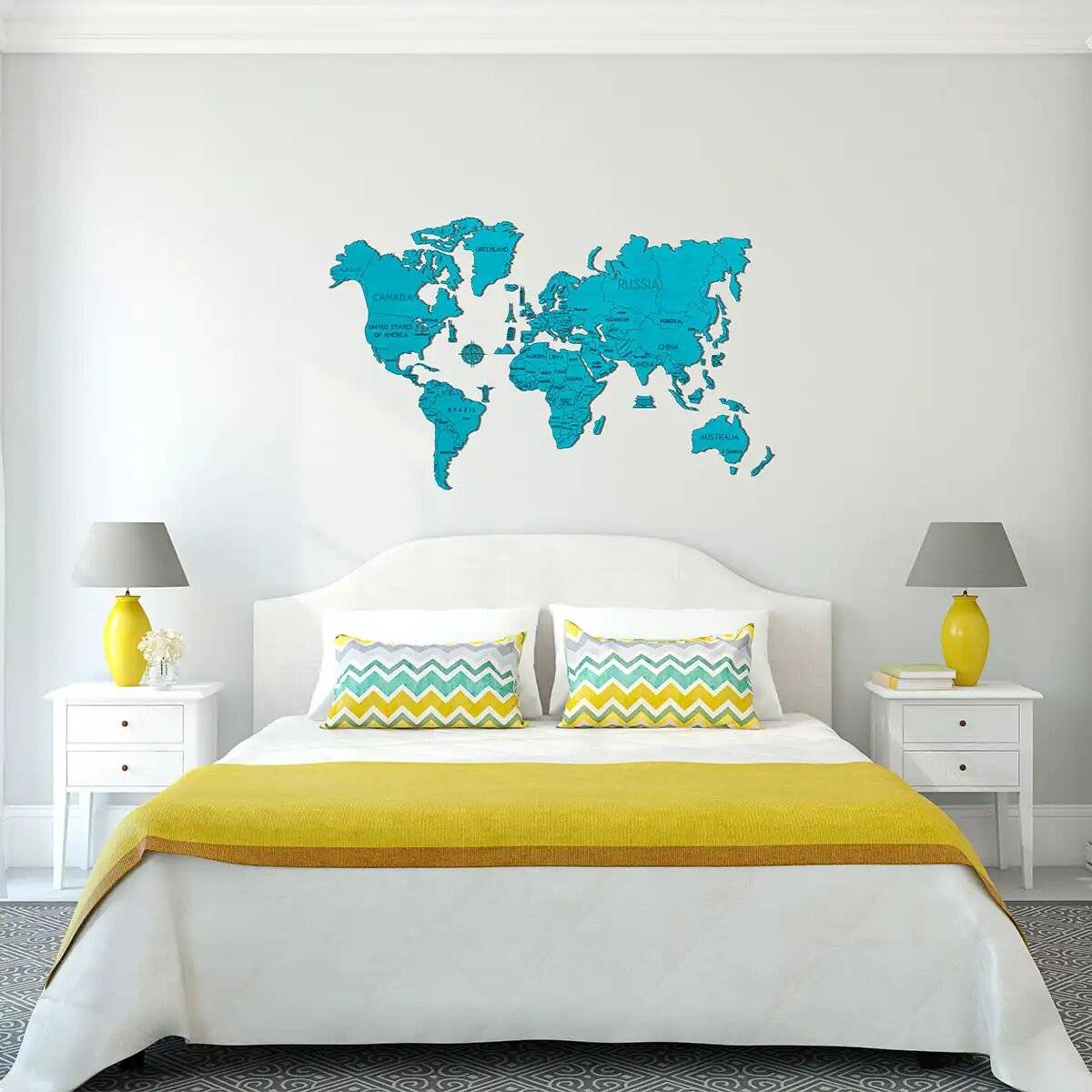 WOODEN CITY Weltkarte aus Holz Grö ß e XL ( 120x80cm) blau