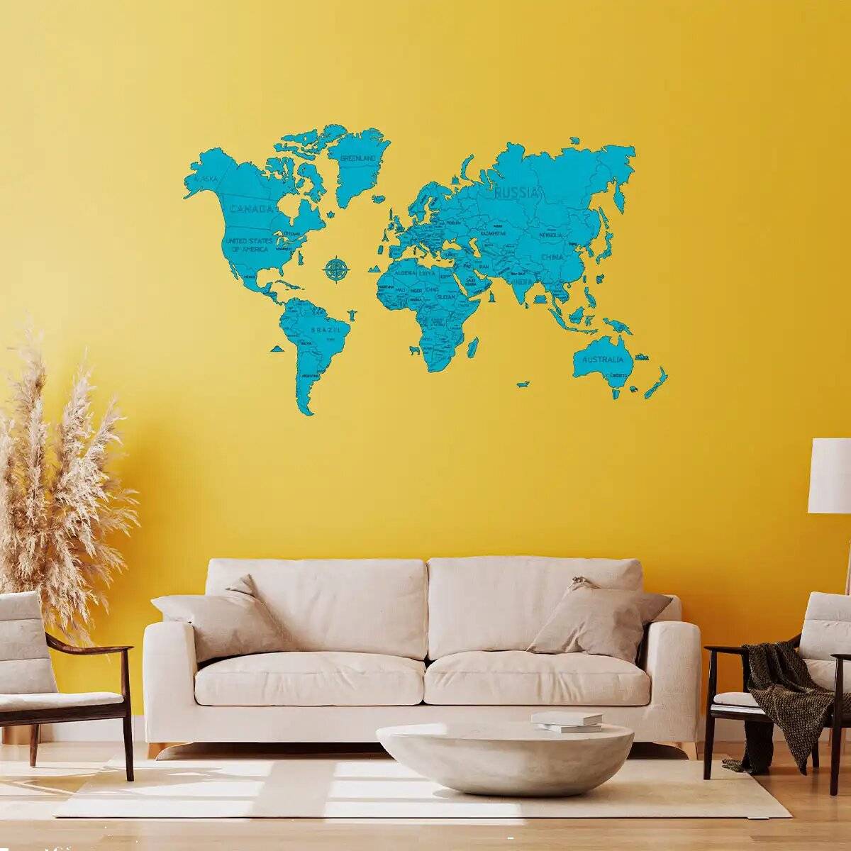 WOODEN CITY Weltkarte aus Holz Grö ß e XL ( 120x80cm) blau