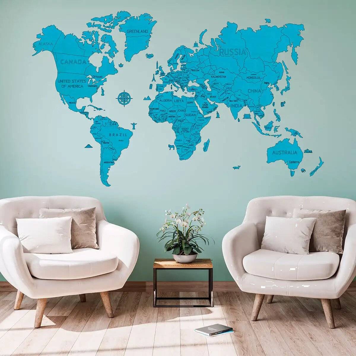 WOODEN CITY Weltkarte aus Holz Grö ß e XL ( 120x80cm) blau
