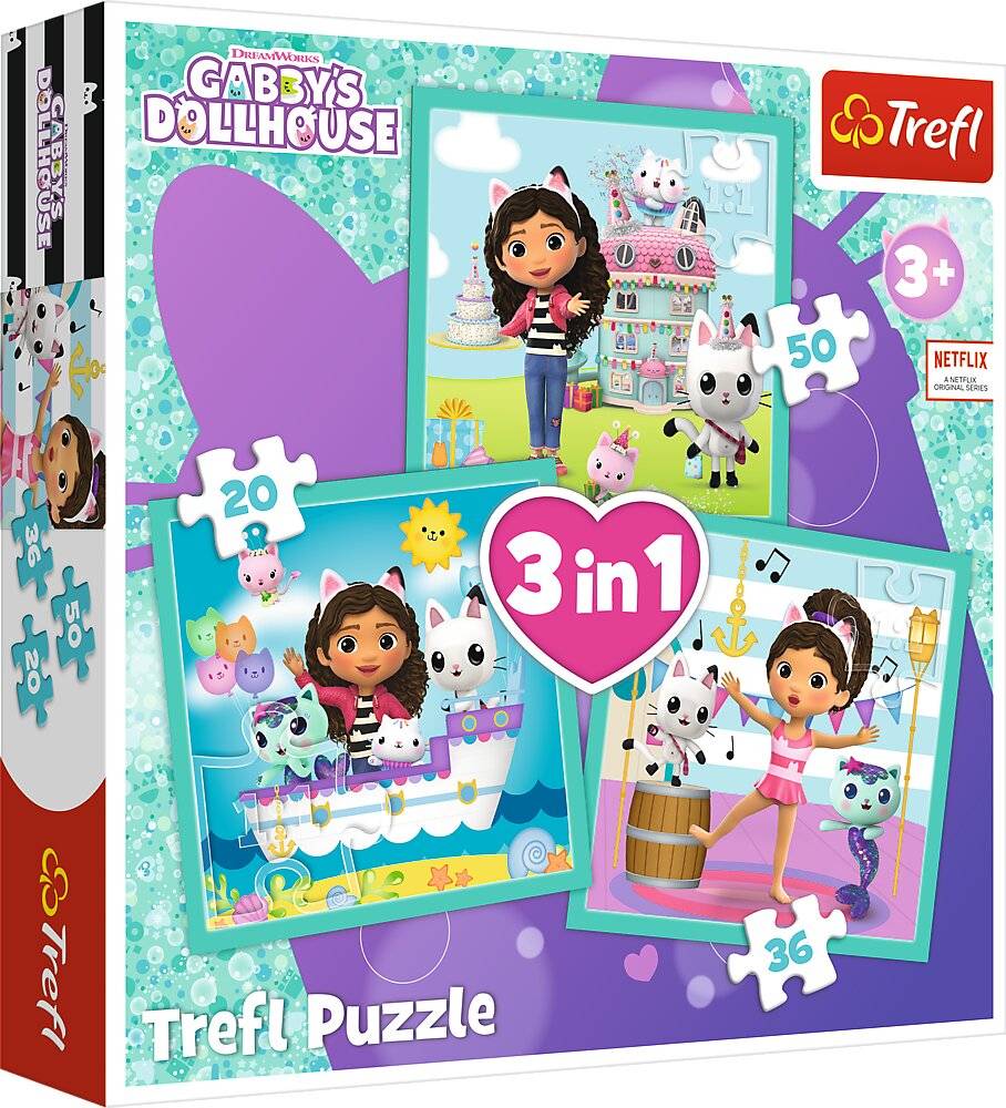 TREFL Puzzle Gaby' s Magic House: Gabys Aktivitä ten 3in1 ( 20,36,50 Teile)