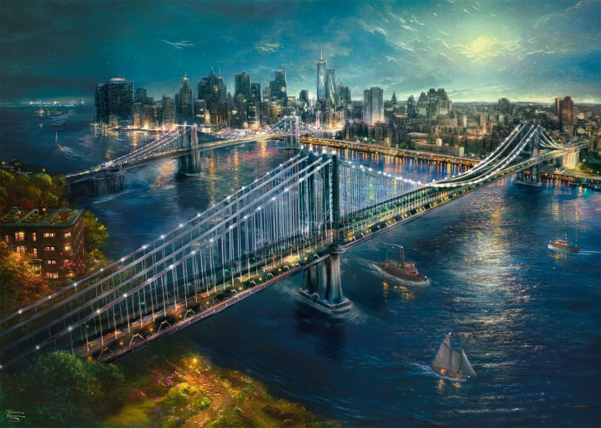 Schmidt Spiele Mond ü ber Manhatten, Puzzle Thomas Kinkade 2.000 Teile