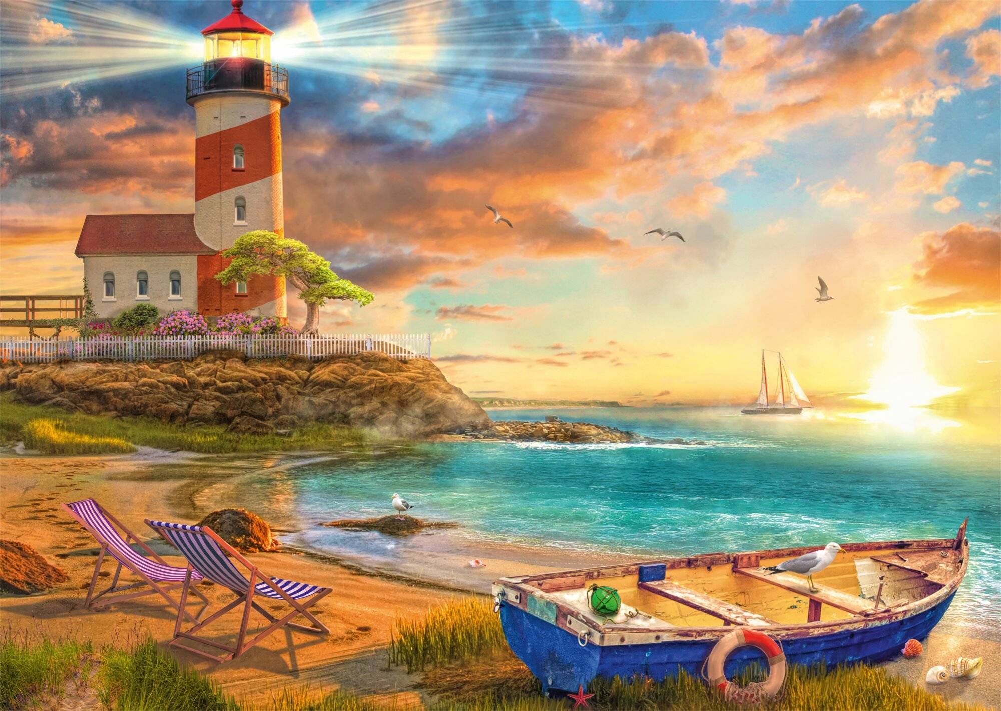 Schmidt Spiele Sonnenuntergang in der Leuchtturm Bucht, Puzzle 1.000 Teile
