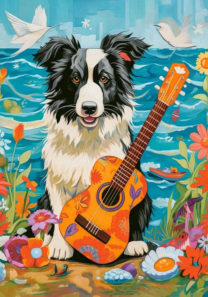 CASTORLAND Puzzle Collie, Gitarre und Meer 100 Teile