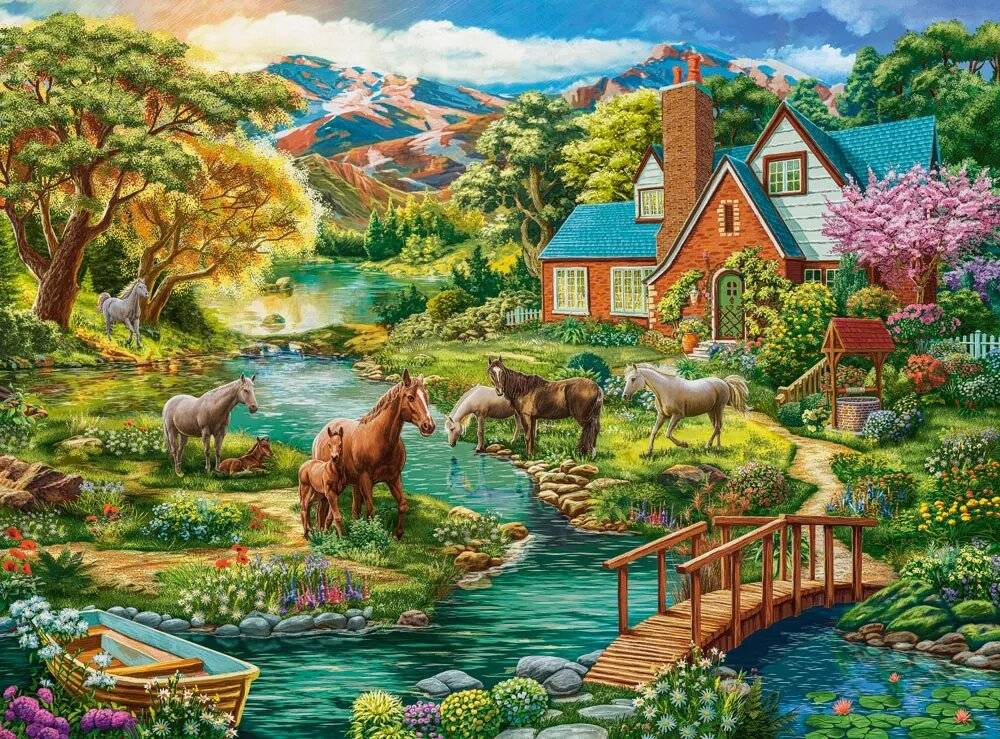 CASTORLAND Puzzle Idyllisches Haus mit Pferden 2000 Teile