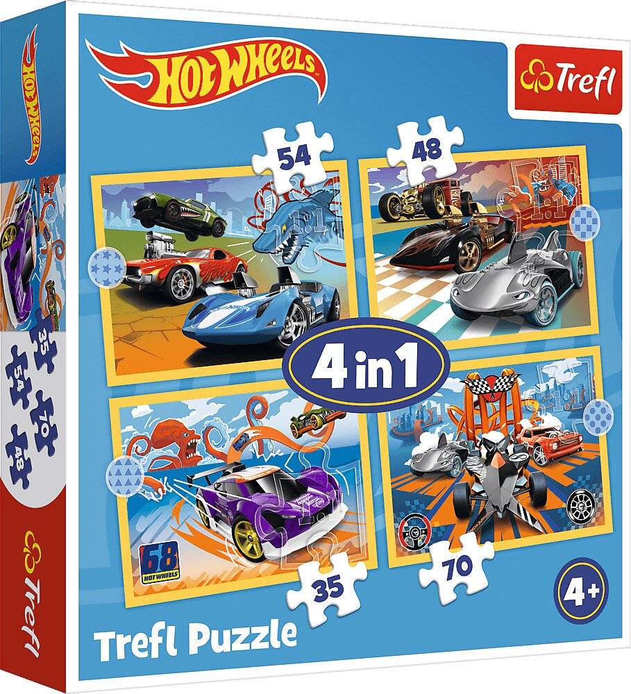 TREFL 34627 Puzzle 4in1 Hot Wheels Fahrzeuge