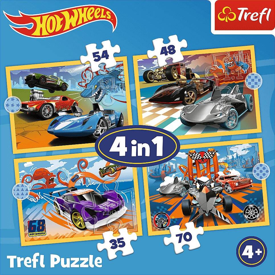 TREFL 34627 Puzzle 4in1 Hot Wheels Fahrzeuge