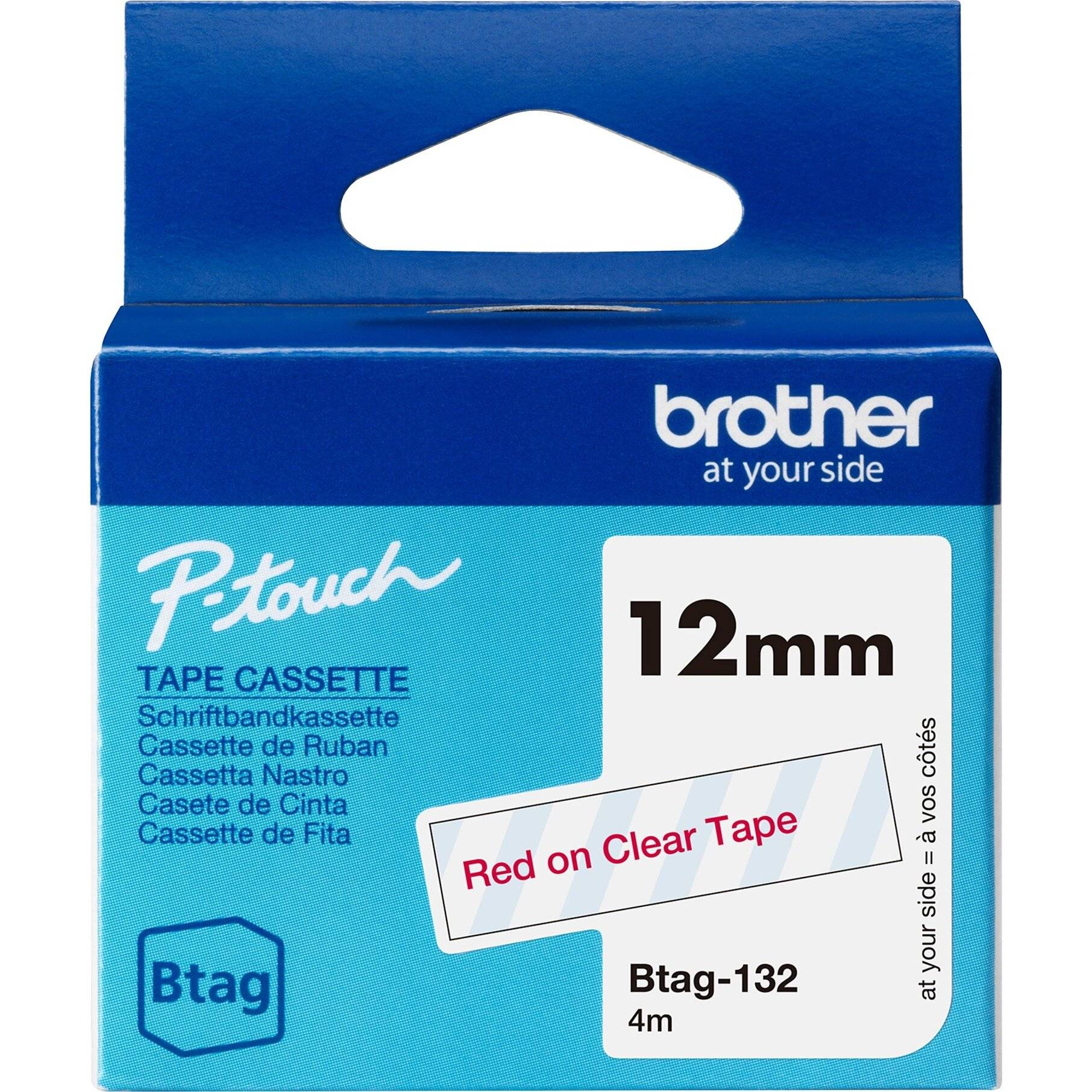Schriftband Brother 12mmx4m rot/transparent BTAG-132