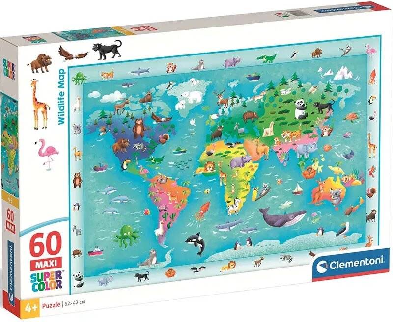 Tiere Wildlife Karte 60-teiliges Maxi-Puzzle Clementoni