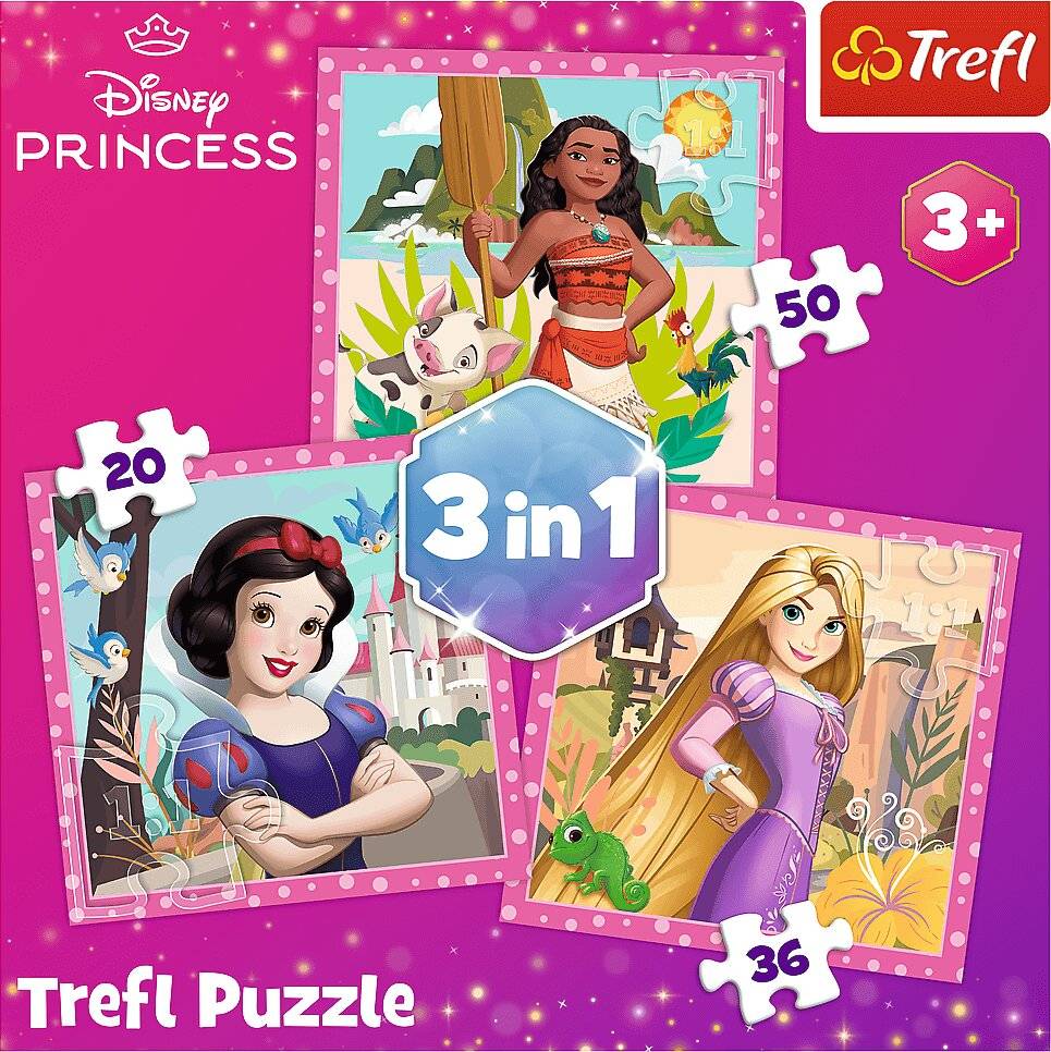 TREFL Puzzle Disney princezny: Vaina, Locika a Sně hurka 3v1 (20,36,50 dílků )