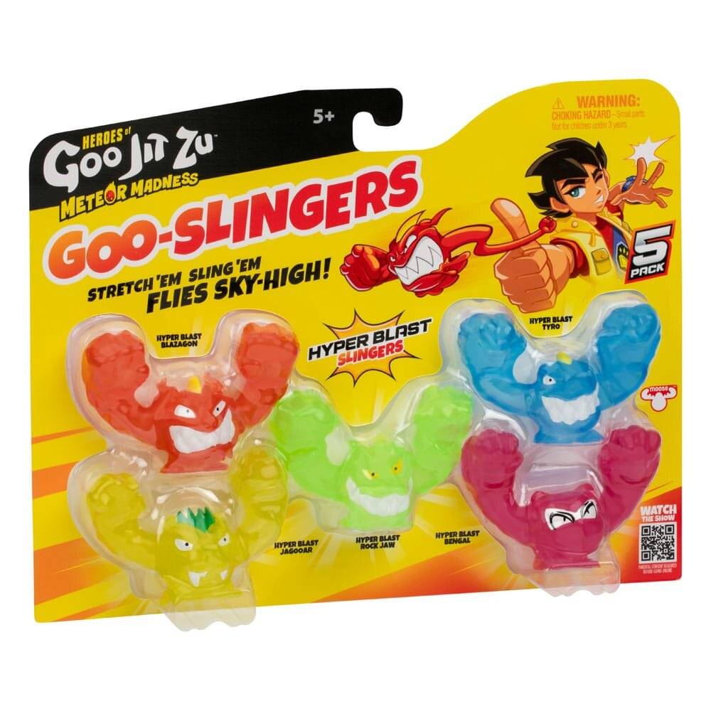 Heroes of Goo Jit Zu Meteor Madness Dehnbare Figuren 5er-Pack Goo Slingers Hyper Blast Slingers 5 cm