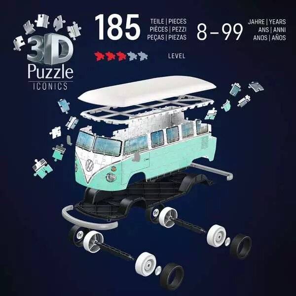 Ravensburger 3D Puzzle Iconics: 12008035 Volkswagen T1 - Eine echte Ikone der Automobilgeschichte. Der VW Bulli im Mod