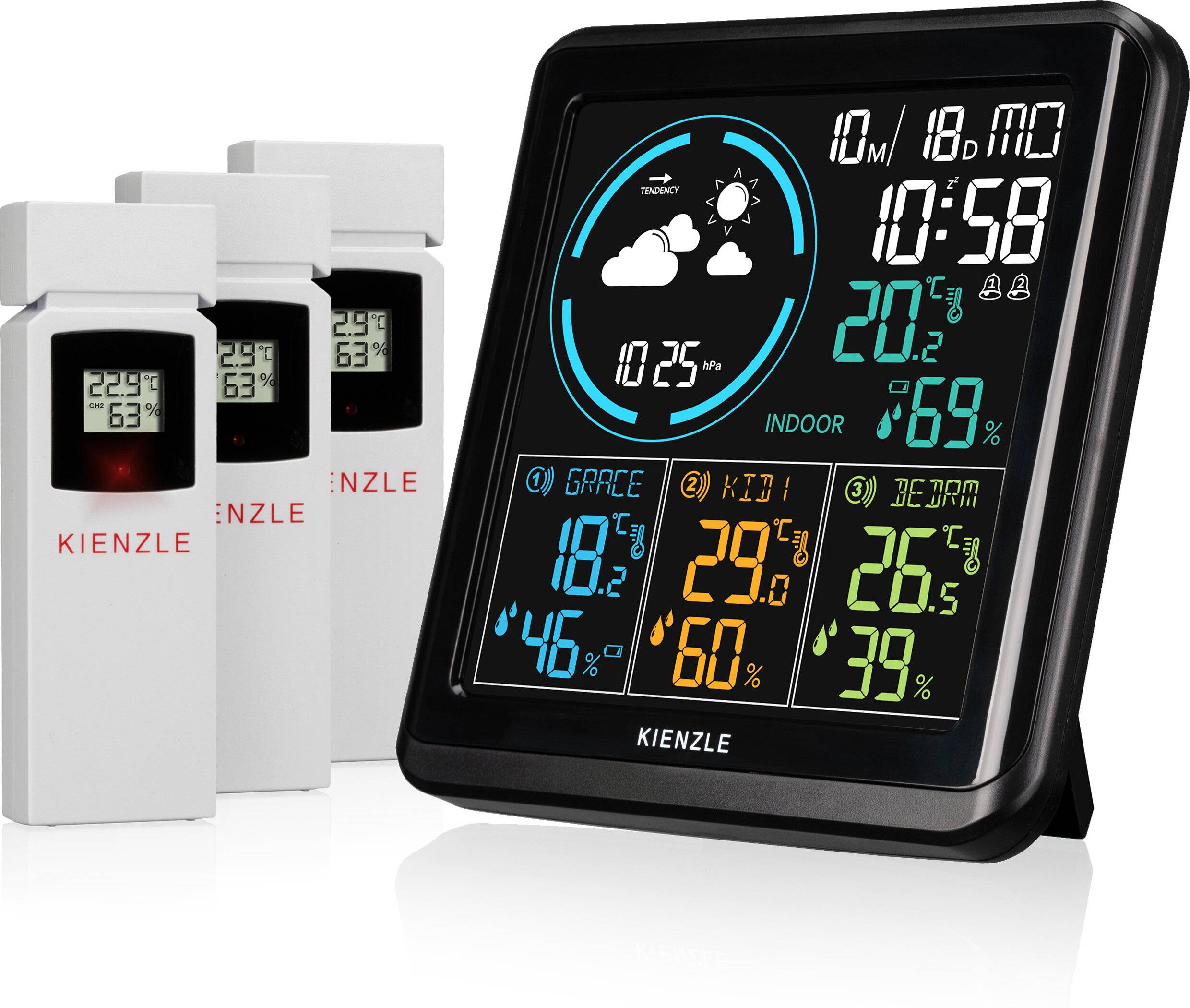 KIENZLE Funk DCF Wetterstation mit 3 Außensensoren
