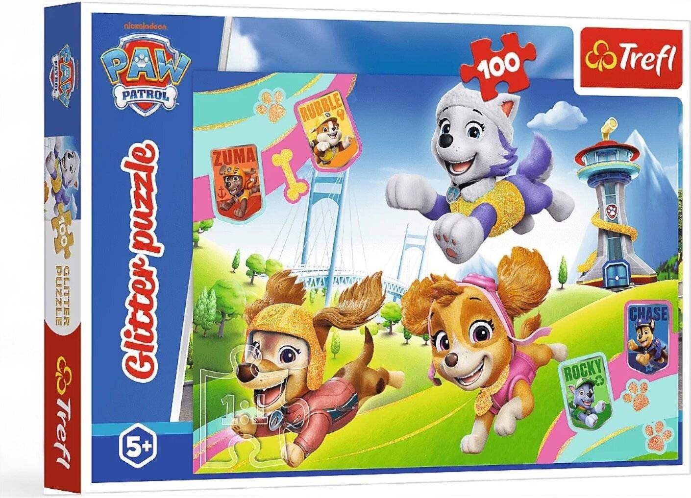 Glitzer-Puzzle - 100 Teile - Paw Patrol - Glänzende Welpen - Trefl 14835