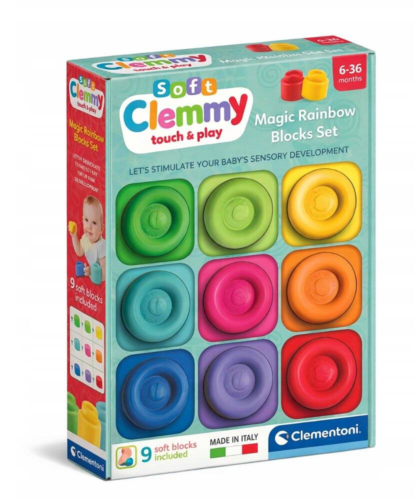 Clemmy Magischer Regenbogen Bausteine 9 Stück Weich Sensorisch Clementoni 17604