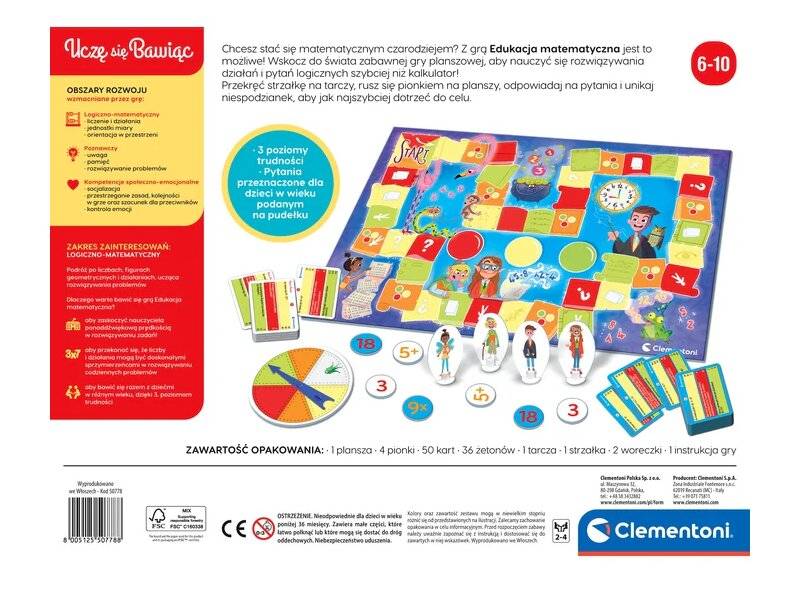 Brettspiel Mathematische Bildung Lernen durch Spielen Polnische Sprache Clementoni 50778